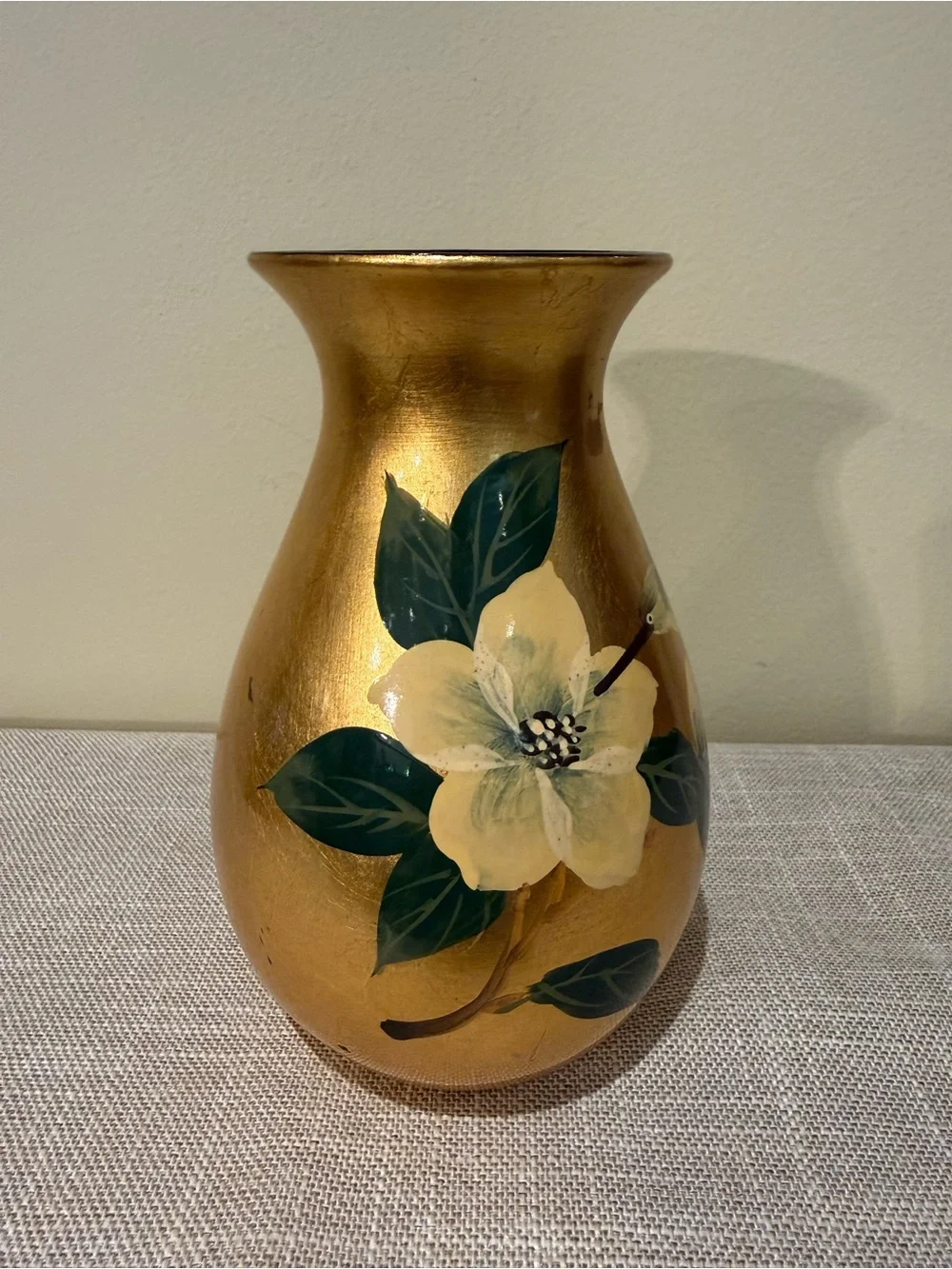 Formalities by Baum Brothers Gold Hand Painted Vase Magnolia & Hummingbird⁠